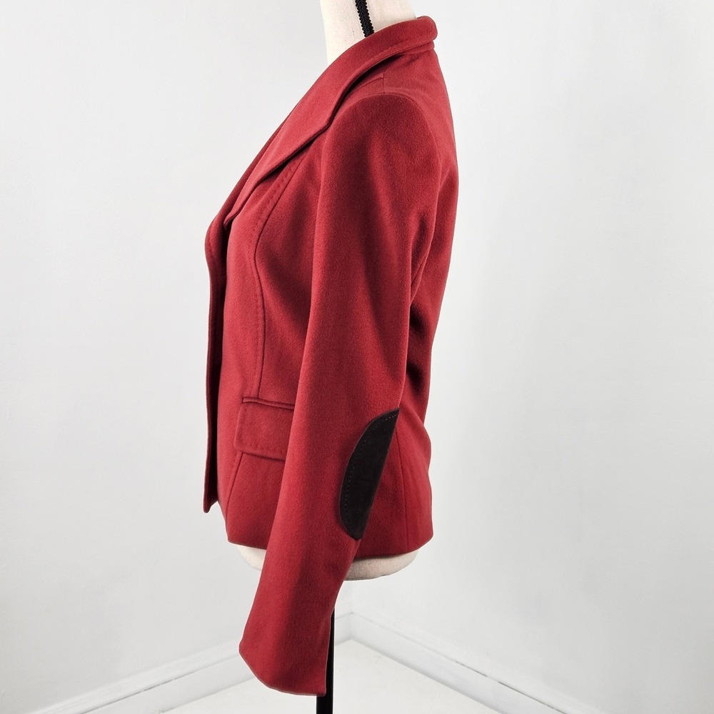 Max Mara Red Wool Fall Winter Blazer Jacket Elbow Patches Women's 8 | FLAW - Picture 2 of 16